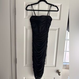 Aritzia Babaton Luxor Black Ruched Midi Dress